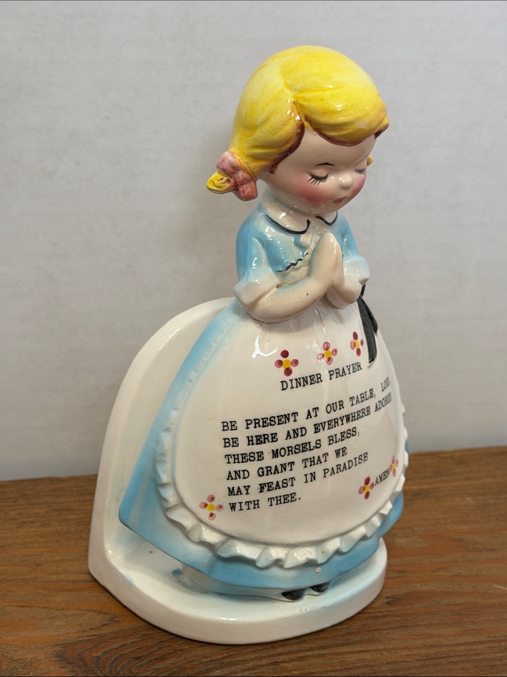 Vintage Prayer Girl Kitchen Prayer Napkin Holder ESD Japan Hand Painted